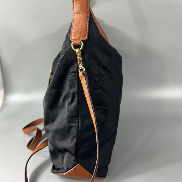 Michael Kors Kempton Black Nylon Brown Leather Accents Hobo/Shoulder/Crossbody - Picture 4 of 14